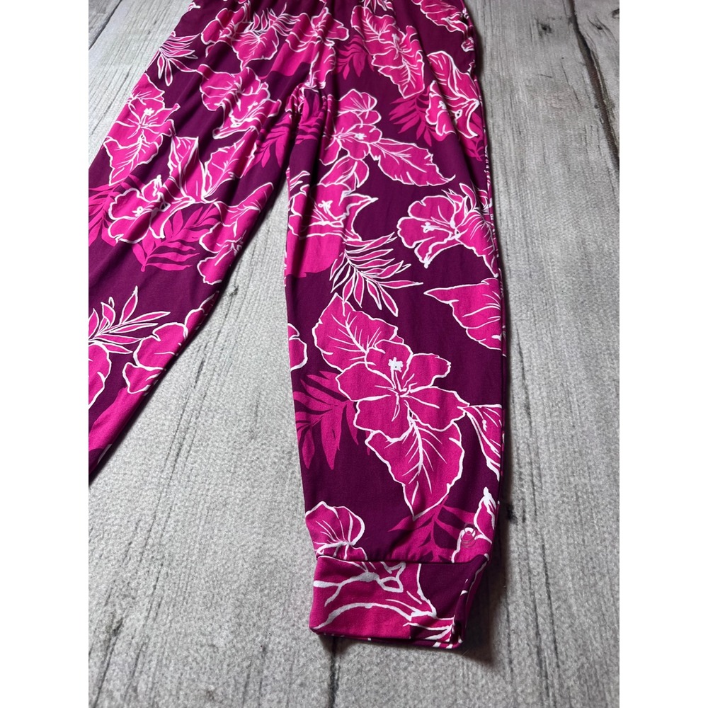 Cuddl Duds Jumpsuit Womens L Pink Purple Tropical Floral Jogger Loungewear Boho - Picture 2 of 7